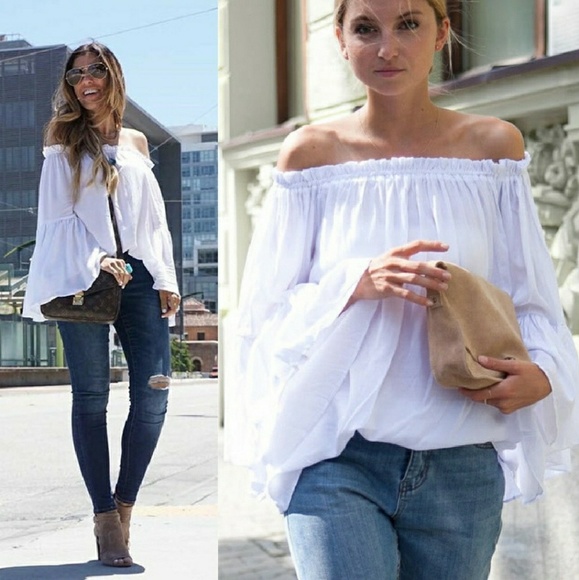 **LAST ONE!!** White Off the Shoulder Top - Picture 3 of 6